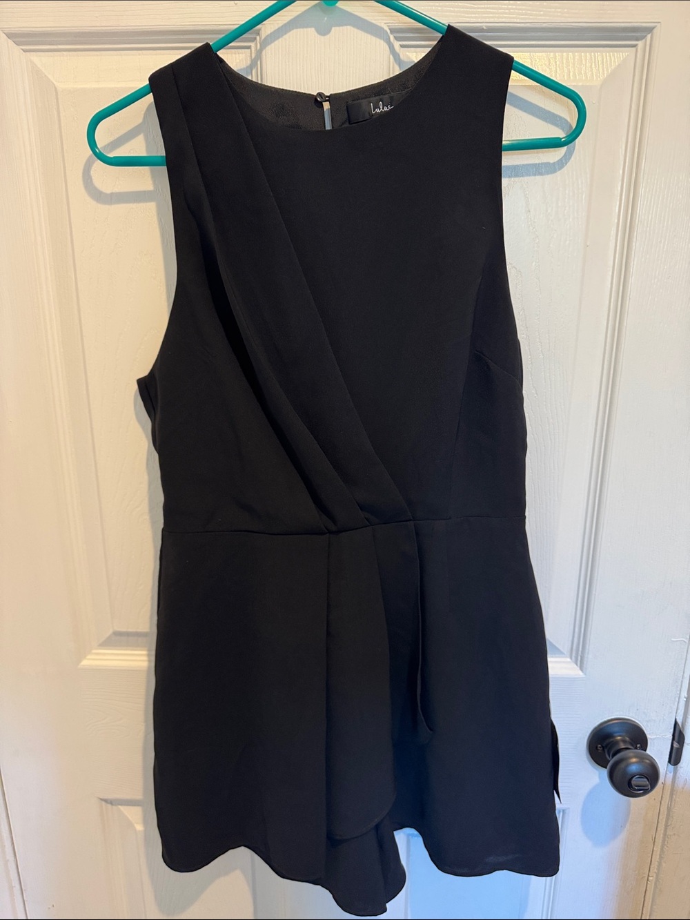 Lulu's Black Asymmetrical Wrap-Front Romper